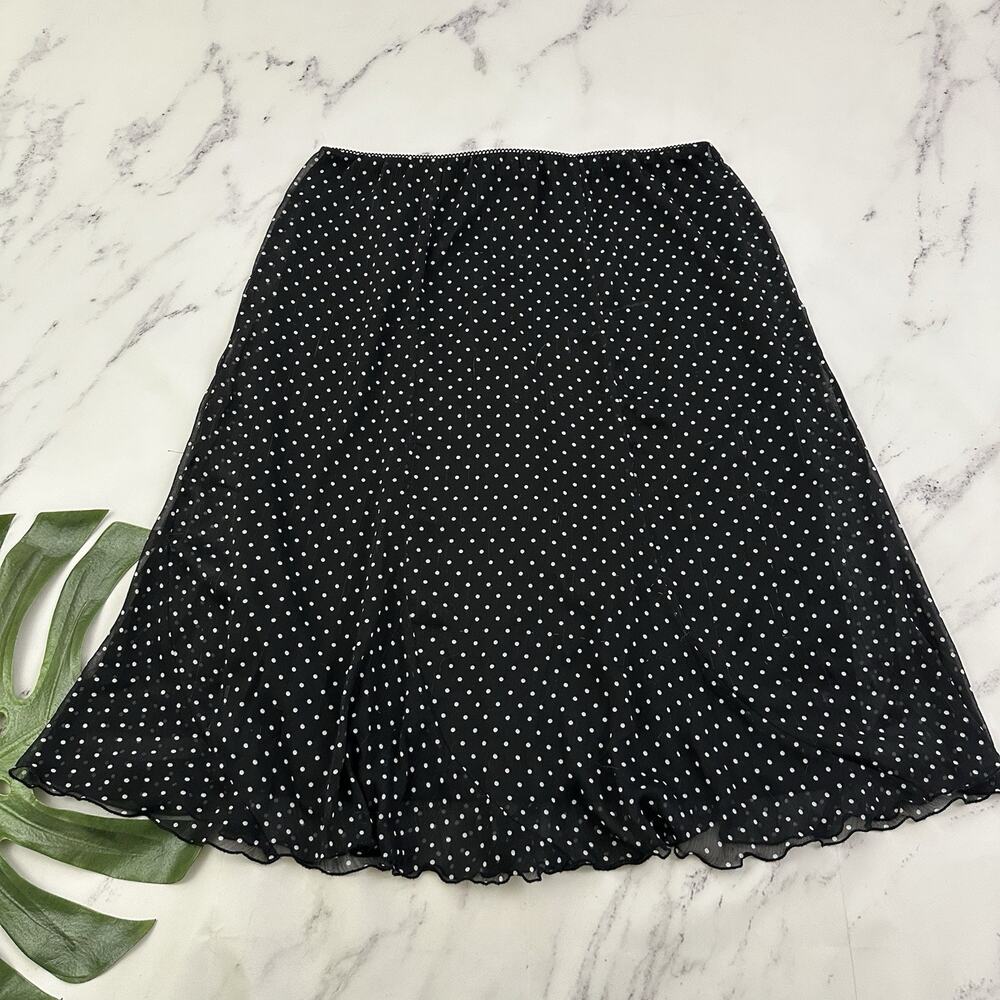 Notations Womens Vintage Y2k Slip Skirt Size XL Black White Polka Dot Midi